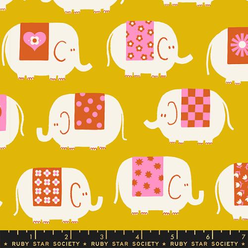 BACKING CUT (5 yd) - Picture Book Elephants in Goldenrod