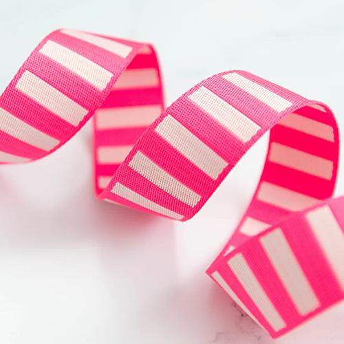 Bold Stripe Neon Pink Webbing- 1.5"