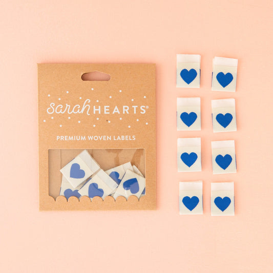 Sarah Hearts Blue Hearts Woven Labels