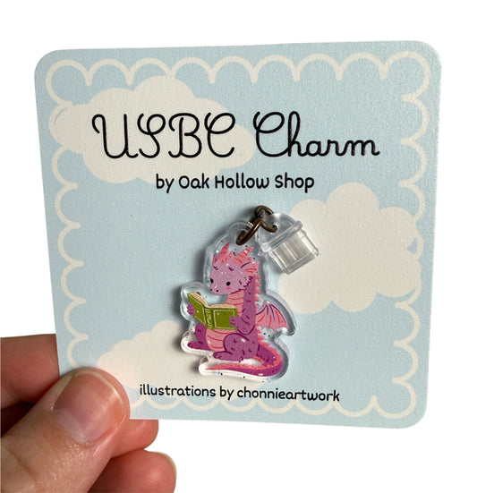 Pink Reading Dragon USB-C Charm