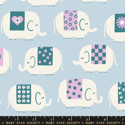 BACKING CUT (5 yd) - Picture Book Elephants in Water Blue