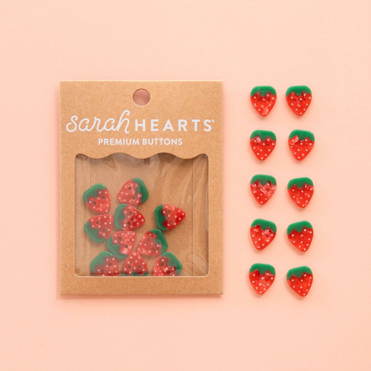 Sarah Hearts Small 5/8" Strawberry Buttons