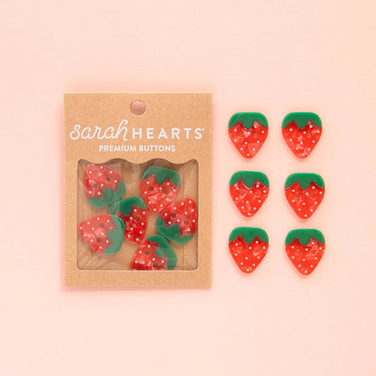 Sarah Hearts Large 1" Strawberry Buttons