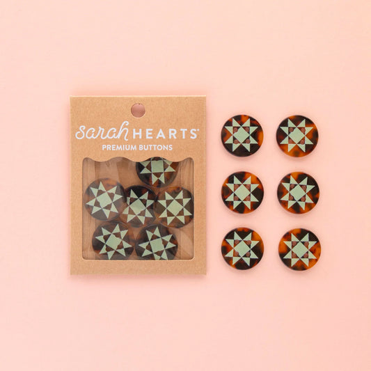 Sarah Hearts Large 1" Quilt Star Buttons