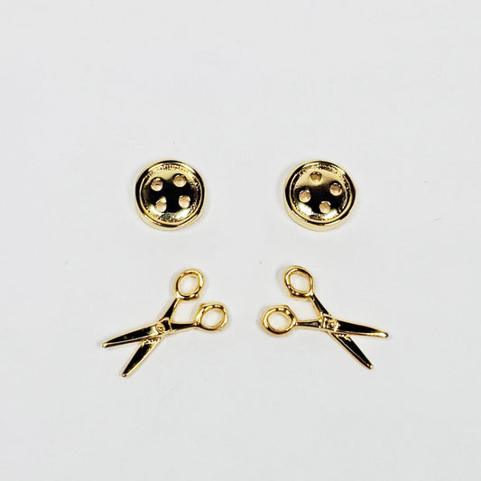 Button and Scissor Earrings