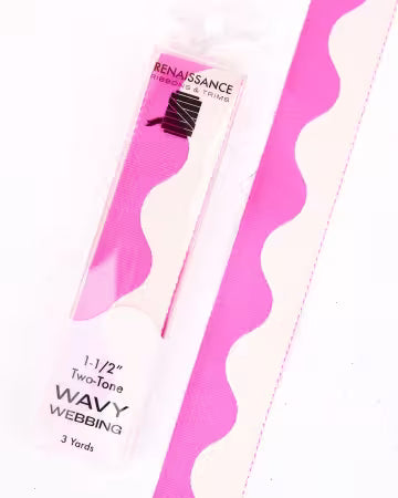 Renaissance Ribbon Wavy Webbing in Acid Pink - 1.5"